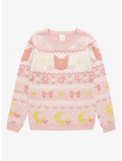 Sailor Moon Luna & Sailor Guardian Symbols Women's Holiday Sweater - BoxLunch Exclusive