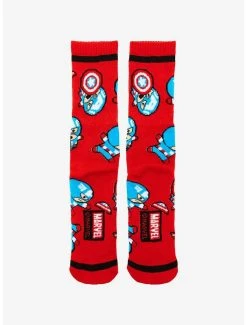 Marvel Captain America Chibi Cap Crew Socks - BoxLunch Exclusive -BoxLunch Shop 16094090 av1