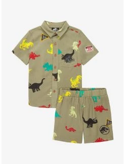 Jurassic Park Dinosaurs Allover Print Toddler Woven Button-Up - BoxLunch Exclusive -BoxLunch Shop 17092286 av2