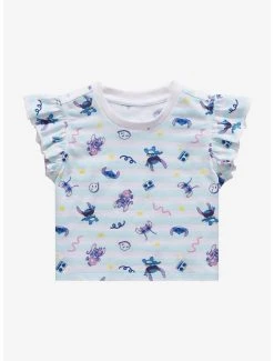 Disney Lilo & Stitch: The Series Stitch & Angel Allover Print Toddler Ruffle T-Shirt - BoxLunch Exclusive