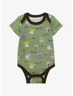 Star Wars The Mandalorian Cartoon Portraits Allover Print Infant One-Piece - BoxLunch Exclusive