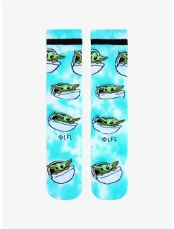 Star Wars The Mandalorian Chibi Grogu In Pram Tie-Dye Crew Socks - BoxLunch Exclusive -BoxLunch Shop 18859130 av2