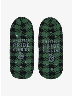 Harry Potter Slytherin Crest Plaid Slipper Socks - BoxLunch Exclusive -BoxLunch Shop 19183512 av2