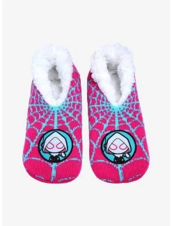 Marvel Spider-Man Ghost-Spider Chibi Portrait Slipper Socks - BoxLunch Exclusive -BoxLunch Shop 19183852 av1