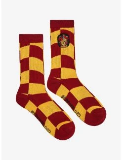 Harry Potter Gryffindor Crest Wavy Checkered Crew Socks - BoxLunch Exclusive -BoxLunch Shop 19465588 av2