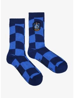 Harry Potter Ravenclaw Crest Wavy Checkered Crew Socks - BoxLunch Exclusive -BoxLunch Shop 19465592 av2