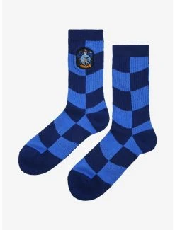 Harry Potter Ravenclaw Crest Wavy Checkered Crew Socks - BoxLunch Exclusive -BoxLunch Shop 19465592 av3