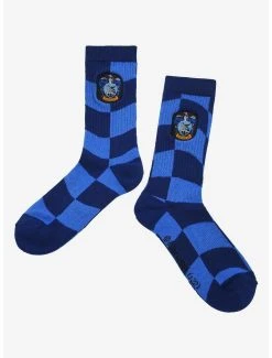 Harry Potter Ravenclaw Crest Wavy Checkered Crew Socks - BoxLunch Exclusive