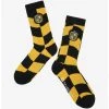 Harry Potter Hufflepuff Crest Wavy Checkered Crew Socks - BoxLunch Exclusive -BoxLunch Shop 19465594 hi